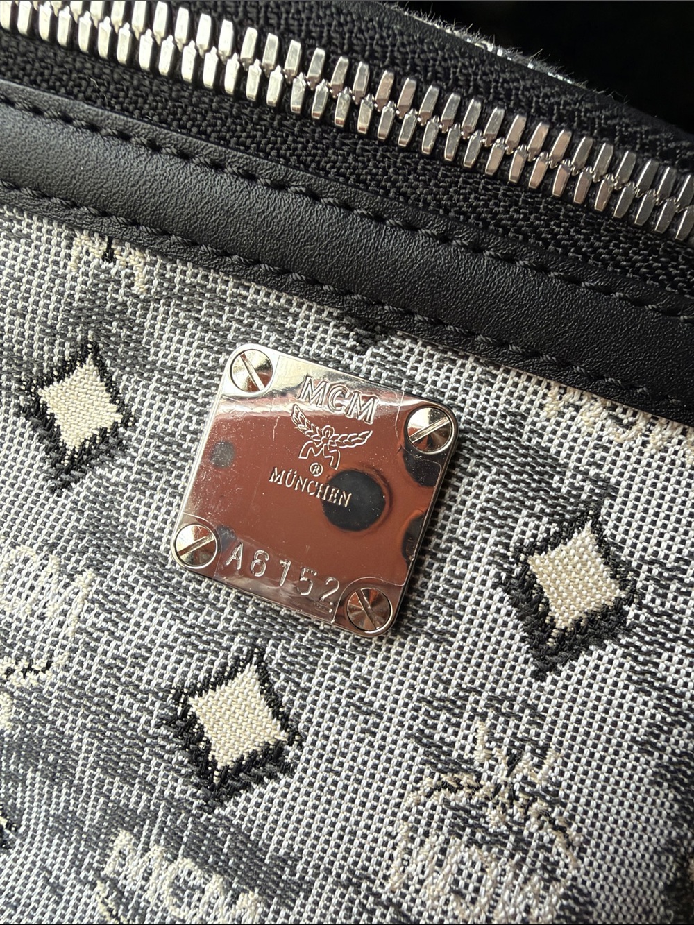 MCM Gray Monogram Jacquard Belt Bag with Black Strap - Picture 3 of 9